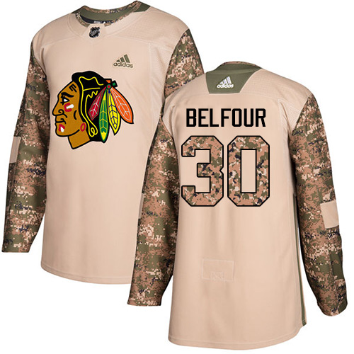 Adidas Blackhawks #30 ED Belfour Camo Authentic Veterans Day Stitched NHL Jersey - Click Image to Close